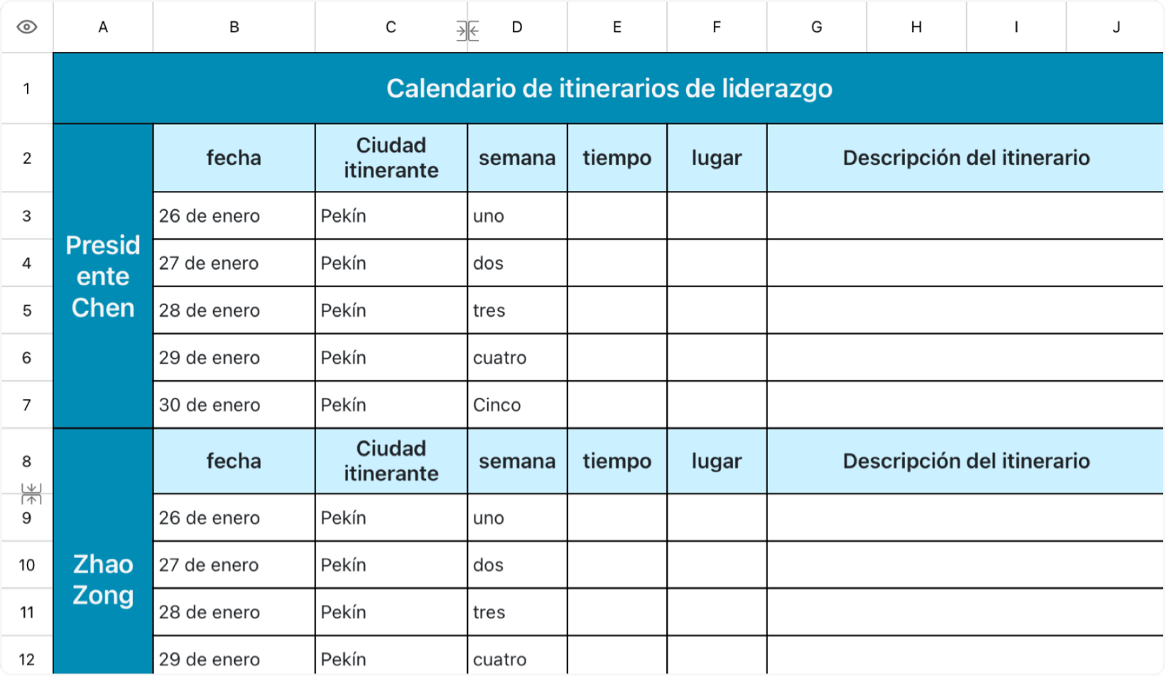 Calendario de itinerarios de liderazgo